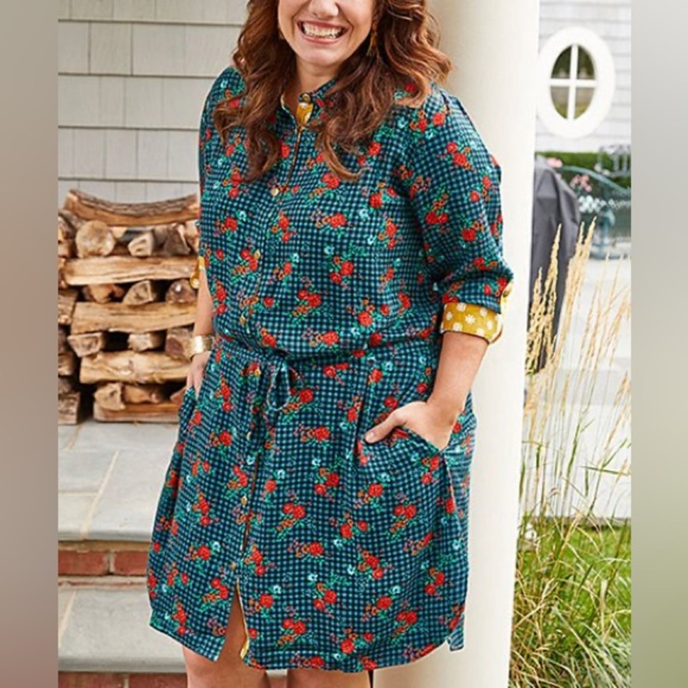 Matilda Jane plaid floral shirt dress